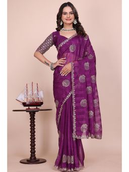 Nyri - Womens Embroidered Georgette Saree with Unstitched Blouse