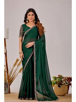 Nyri - Womens Embroidered Georgette Saree with Unstitched Blouse