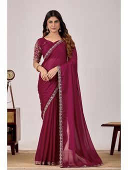 Nyri - Womens Embroidered Georgette Saree with Unstitched Blouse