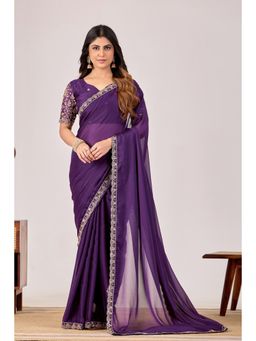 Nyri - Womens Embroidered Georgette Saree with Unstitched Blouse