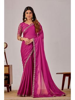 Nyri - Womens Embroidered Georgette Saree with Unstitched Blouse
