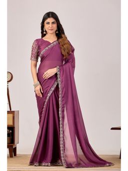 Nyri - Womens Embroidered Georgette Saree with Unstitched Blouse