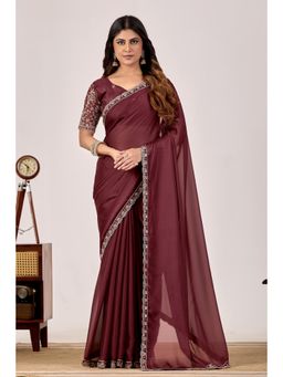 Nyri - Womens Embroidered Georgette Saree with Unstitched Blouse