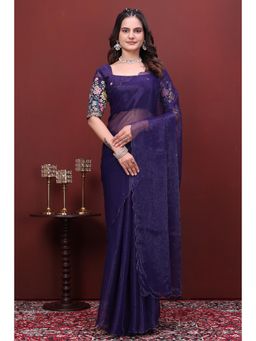Nyri - Womens Solid Tissue Saree with Unstitched Blouse