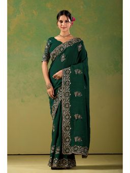 Nyri - Womens Embroidered Chiffon Saree with Unstitched Blouse