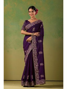 Nyri - Womens Embroidered Chiffon Saree with Unstitched Blouse