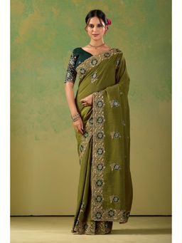 Nyri - Womens Embroidered Chiffon Saree with Unstitched Blouse