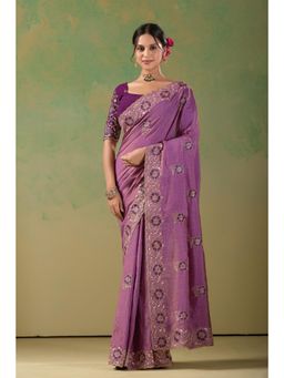 Nyri - Womens Embroidered Chiffon Saree with Unstitched Blouse