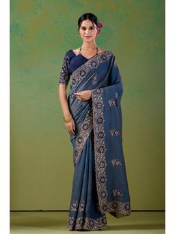 Nyri - Womens Embroidered Chiffon Saree with Unstitched Blouse