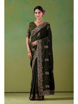 Nyri - Womens Embroidered Chiffon Saree with Unstitched Blouse
