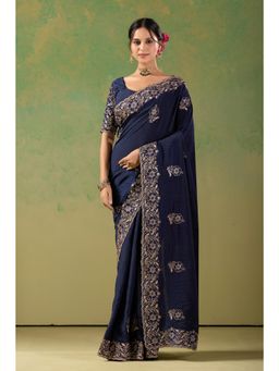 Nyri - Womens Embroidered Chiffon Saree with Unstitched Blouse