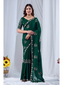 Nyri - Womens Embroidered Georgette Saree with Unstitched Blouse