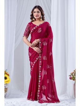 Nyri - Womens Embroidered Georgette Saree with Unstitched Blouse