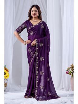 Nyri - Womens Embroidered Georgette Saree with Unstitched Blouse