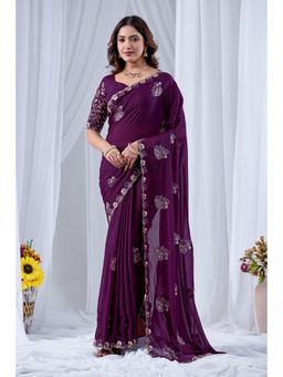 Nyri - Womens Embroidered Georgette Saree with Unstitched Blouse