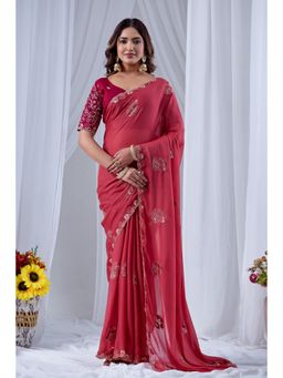 Nyri - Womens Embroidered Georgette Saree with Unstitched Blouse