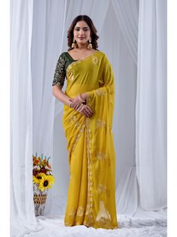 Nyri - Womens Embroidered Georgette Saree with Unstitched Blouse