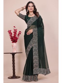 Nyri - Womens Embroidered Georgette Saree with Unstitched Blouse