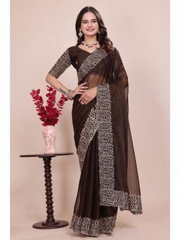 Nyri - Womens Embroidered Georgette Saree with Unstitched Blouse