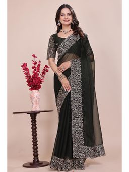 Nyri - Womens Embroidered Georgette Saree with Unstitched Blouse