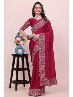 Nyri - Womens Embroidered Georgette Saree with Unstitched Blouse