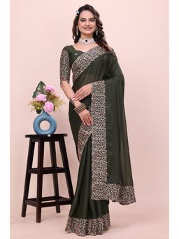 Nyri - Womens Embroidered Georgette Saree with Unstitched Blouse