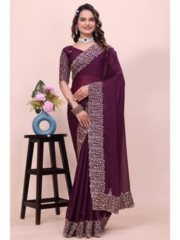 Nyri - Womens Embroidered Georgette Saree with Unstitched Blouse