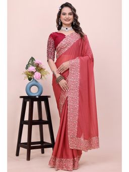Nyri - Womens Embroidered Georgette Saree with Unstitched Blouse