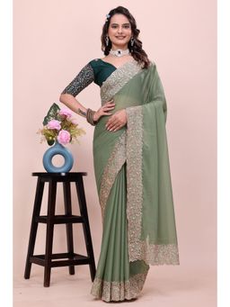 Nyri - Womens Embroidered Georgette Saree with Unstitched Blouse