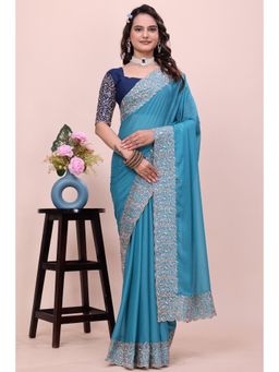 Nyri - Womens Embroidered Georgette Saree with Unstitched Blouse