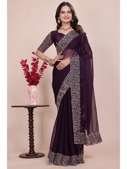 Nyri - Womens Embroidered Georgette Saree with Unstitched Blouse