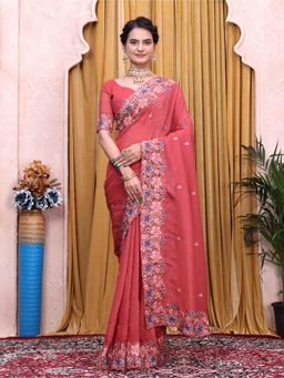 Nyri - Womens Embroidered Tissue Saree with Unstitched Blouse