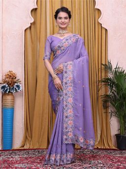 Nyri - Womens Embroidered Tissue Saree with Unstitched Blouse