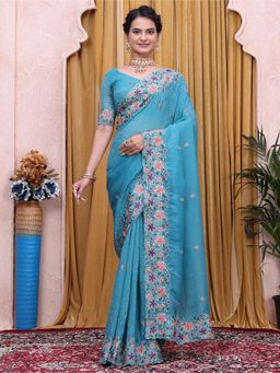 Nyri - Womens Embroidered Tissue Saree with Unstitched Blouse