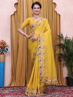 Nyri - Womens Embroidered Tissue Saree with Unstitched Blouse