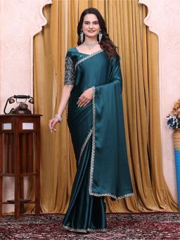 Nyri - Womens Embroidered Satin Saree with Unstitched Blouse