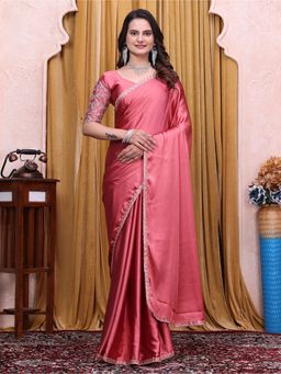 Nyri - Womens Embroidered Satin Saree with Unstitched Blouse