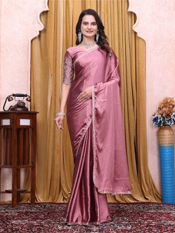 Nyri - Womens Embroidered Satin Saree with Unstitched Blouse