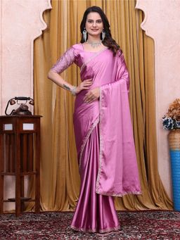 Nyri - Womens Embroidered Satin Saree with Unstitched Blouse
