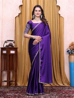 Nyri - Womens Embroidered Satin Saree with Unstitched Blouse