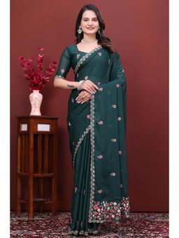 Nyri - Womens Embroidered Georgette Saree with Unstitched Blouse