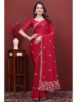 Nyri - Womens Embroidered Georgette Saree with Unstitched Blouse