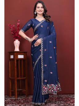 Nyri - Womens Embroidered Georgette Saree with Unstitched Blouse