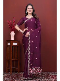 Nyri - Womens Embroidered Georgette Saree with Unstitched Blouse