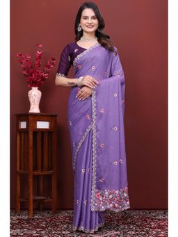 Nyri - Womens Embroidered Georgette Saree with Unstitched Blouse