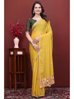 Nyri - Womens Embroidered Georgette Saree with Unstitched Blouse