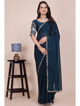 Nyri - Womens Embroidered Chiffon Saree with Unstitched Blouse