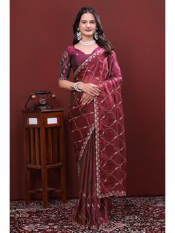 Nyri - Womens Embroidered Art Silk Saree with Unstitched Blouse