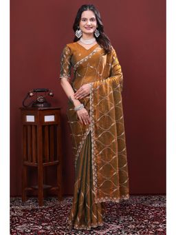 Nyri - Womens Embroidered Art Silk Saree with Unstitched Blouse