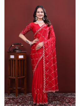 Nyri - Womens Embroidered Art Silk Saree with Unstitched Blouse